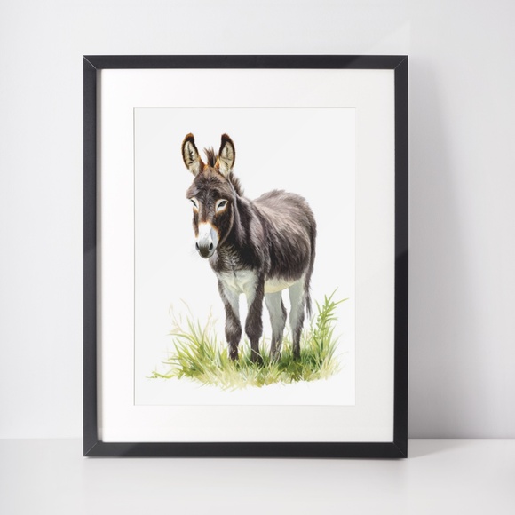 Watercolor Donkey Wall Art Print, Unframed - Charming Farmhouse Decor - Picture 2 of 6